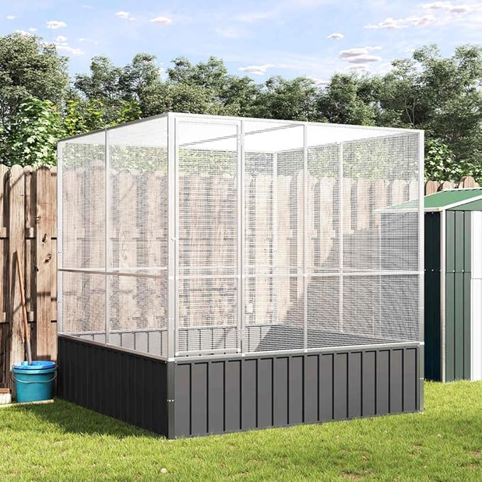Outdoor Aviary Bird Cage, Galvanized Steel Outside Ample Activity Space Birdcage, 83.1"x81.5"x83.5", -260