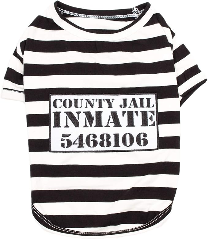 Parisian Pet - Medium Dog Shirt - Black & White Striped - Cotton & Polyester - Sleeved & Lightweight - Prisoner Dog Theme