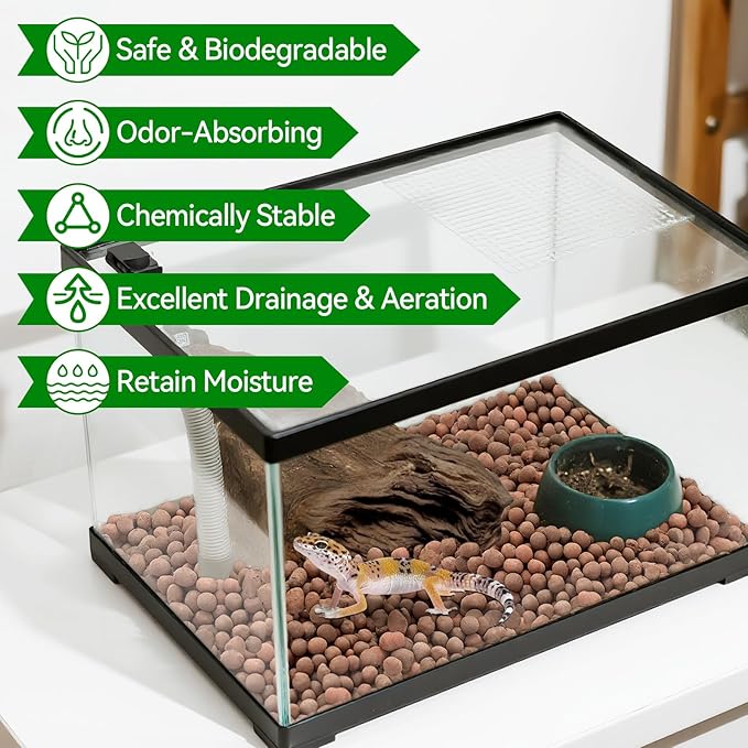 Halatool Reptile Substrate 2QT Clay Pebbles Terrarium Bedding for Reptiles Organic Clay Balls Bioactive Drainage Layer for Terrariums & Vivariums Leopard Gecko Tortoise Frog Lizard Ball Python