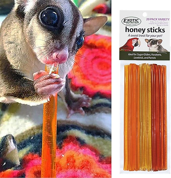 Honey Sticks (4 Variety 20 Pack) - All-Natural Sweet Treat - Made with Orange Blossom Honey - For Sugar Gliders, Parrots & Other Birds