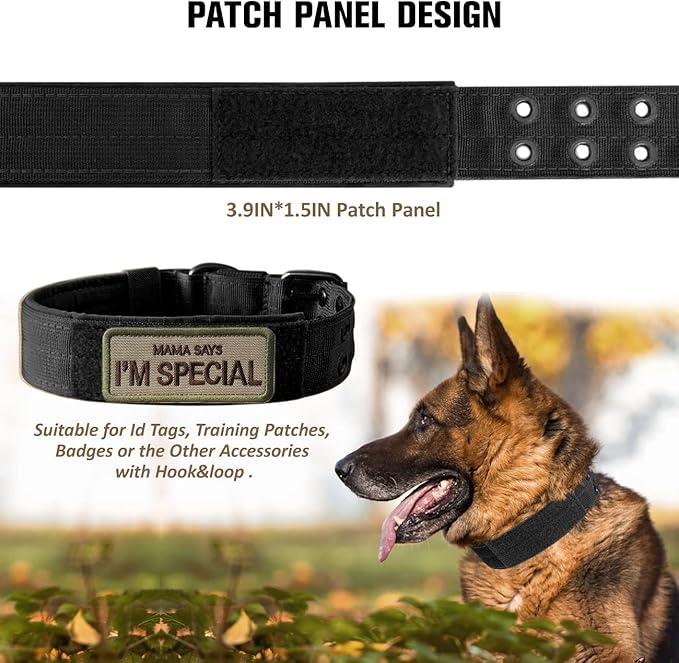 Tactical Dog Collar Military Adjustable Dog Collars Soft Nylon Training Collar with Patch Heavy Duty Metal Buckle Collars for Medium Large Dogs (Black-1, XL)