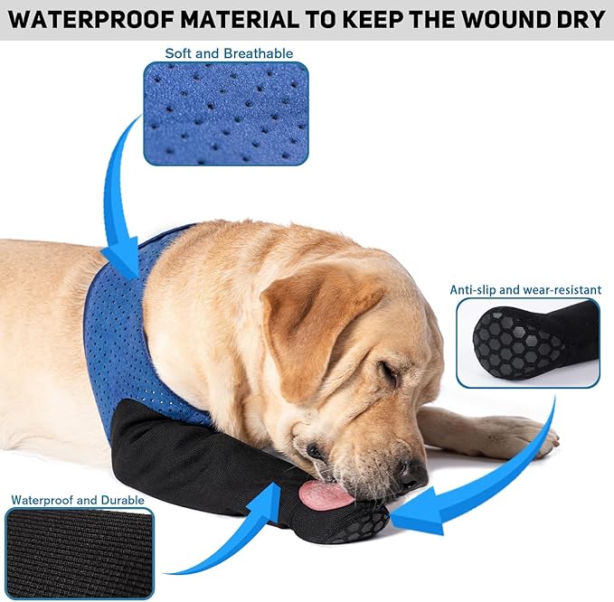 COODEO Dog Socks to Prevent Licking Paws, Healing Boots & Paw Protectors with Non-Slip Bottoms for Wound Protection, Waterproof Sleeve Shoes for Licking（Blue，M_Left