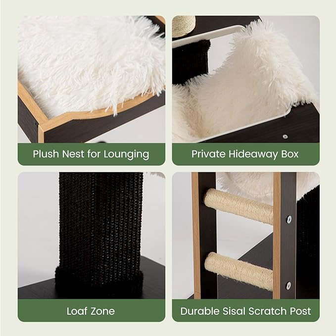 Cat Tree, 37.4-Inch Cat Tower with Plush Cozy Perch for Indoor Cats, Sturdy Tower with Fully Sisal-Wrapped Columns and Plush Toy Ball for Kitty Play, Black