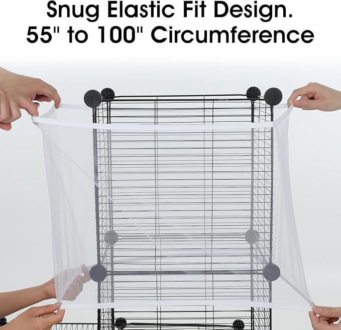 2PCS Bird Cage Seed Catcher, Nylon Adjustable Elastic Bird Cage Net Cover Skirt Guard, Universal Birdcage Accessories for Parrot Canary Parakeet Cockatiel Budgie Quail (Black, White)