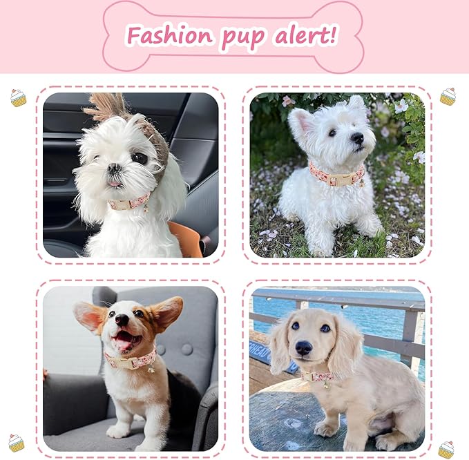 Halloween Dog Collar, Fall Dog Collars for Medium Dogs, Cute Pink Puppy Collar with Adorable Ghost & Pumpkin Design, Soft Cotton Medium Dog Collars Girl Boy Dog Collar-M