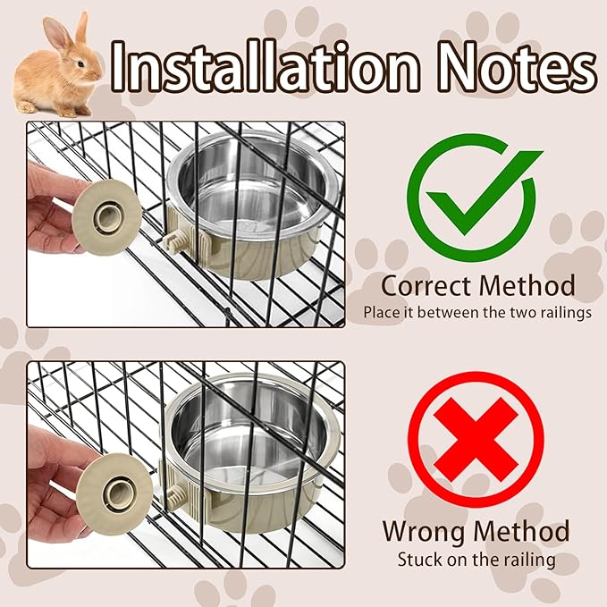 2Pcs Pets Lightweight Stainless Steel Bowl,Removable Stainless Steel Pet Hanging Food Water Feeder Bowl Cage Coop Cup for Puppy Medium Dog Cat Rabbit Ferret Bird Gunea Pigs (Gray, S)