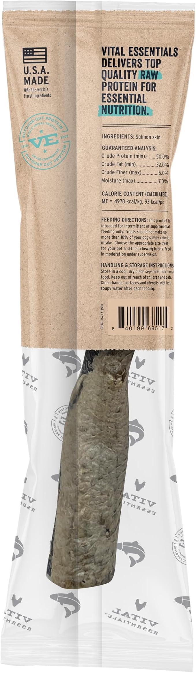 Vital Essentials Freeze-Dried Raw Salmon Skin Dog Treat & Natural Chew, 1-Pack | Single Ingredient Dog Treat for Light Chewers | Made in USA