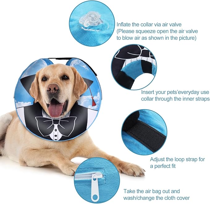 CuteBone Inflatable Dog Neck Donut with Removable Soft Fleece Covers for Small/Medium/Large Dogs and Cats After Surgery GWB13XL