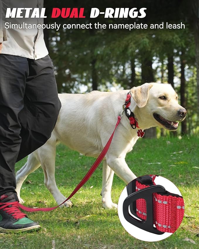 Joytale Airtag Dog Collar, Reflective Pet Collar with Waterproof AirTag Holder, Dual D-Rings, Soft Padded Adjustable for Large Dogs, Red, L
