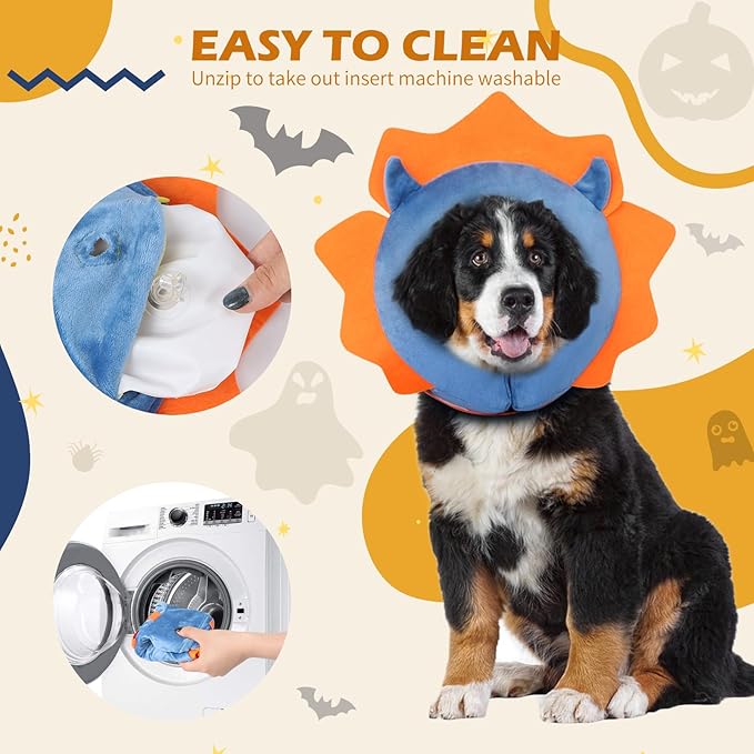 IEUUMLER Inflatable Recovery Dog Collar, Protective Donut Cone, Adjustable Soft Collar for Dog and Cat After Surgery Prevent from Biting & Scratching EU002 - Blue Demon M