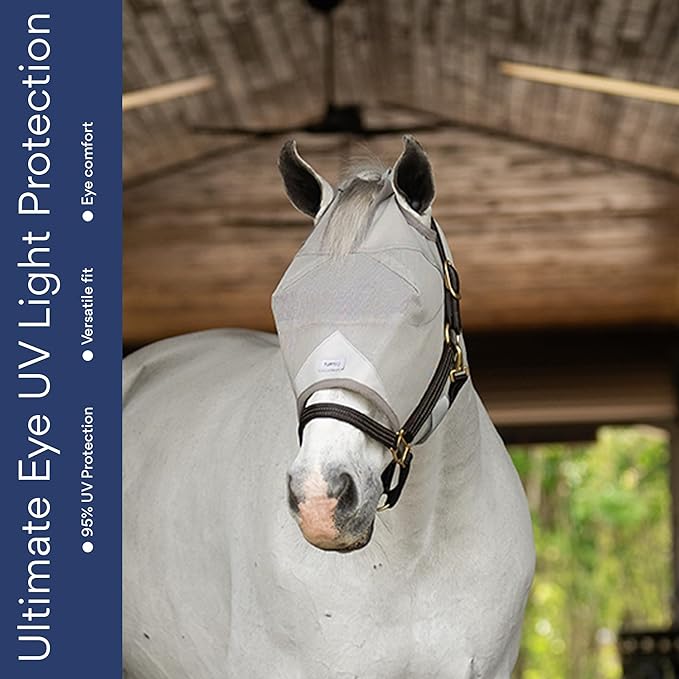 Horse Fly Mask Without Ears - 95% UV Eye Protection - Built-in Visor - Breathable, Lightweight Mask - Adjustable Fit for Horses Medium/Large Size
