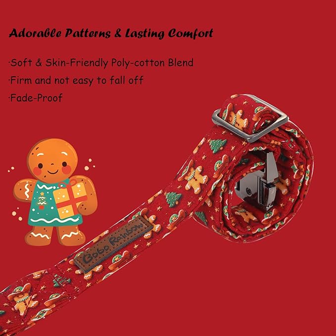 Christmas Dog Collar, Soft Pet Collar Gingerbread Man Cute Dog Collar with Bow Red Christmas Tree Adjustable Sturdy Collars Winter Holiday Collars for X-Large Girl Boy Dogs