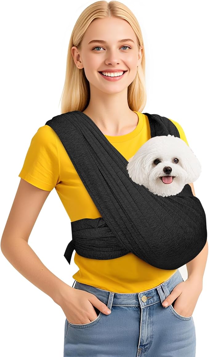 Dog Carrier Sling, Pet Carry Slings Front Pack, Adjustable Dog Carriers for Small Dogs, Portable Pet Carrier for Dogs, Dog Backpack Carrier (Black)