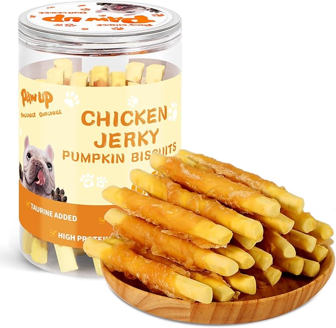 PAWUP Dog Treats Chicken Wrapped Biscuits Pumpkin Sticks, Rawhide Free Soft Chewy w/Taurine, Dog Training Treats,12.5 oz