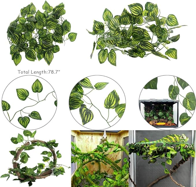 Hamiledyi Bearded Dragon Tank Accessories Lizard Large Hammock Jungle Climber Vines Flexible Leaves Bendable Vine Artificial Branch Habitat Reptile Decor for Chameleon, Lizards,Gecko,Snakes