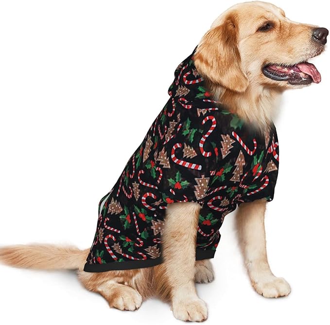 Christmas Tree Black Hoodie,Christmas Cosplay Dog Clothes with Pocket and Hat Winter Clothes Sweaters Medium