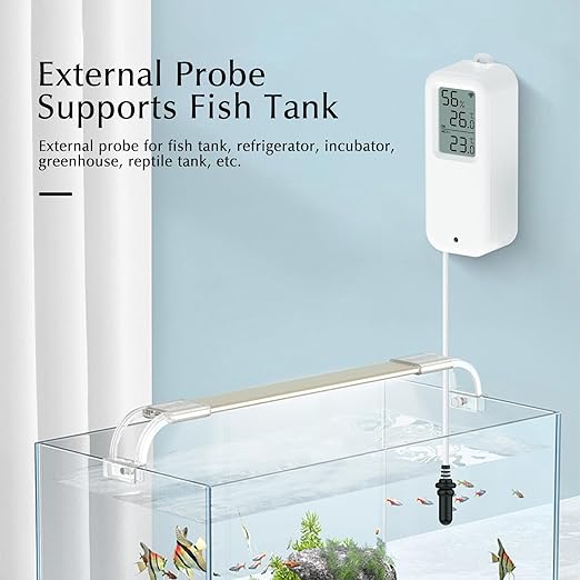Aquarium Thermometer, Smart Fish Tank Thermometer App Monitor, Free Data Export ℉/℃, WiFi Hygrometer for Babyroom, Greenhouse, Fish Tank, Refrigerator, White 2 Pack with Screen