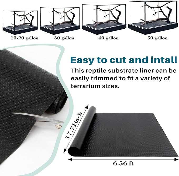 MAQIHAN 6.5 FT Reptile Substrate Mat - Reptile Carpet Mat Terrarium Bearded Dragon Tank Mat Reptile Tank Liner Bedding Accessories Substrate for Leopard Gecko Snake Tortoise Gecko Lizard (Black)