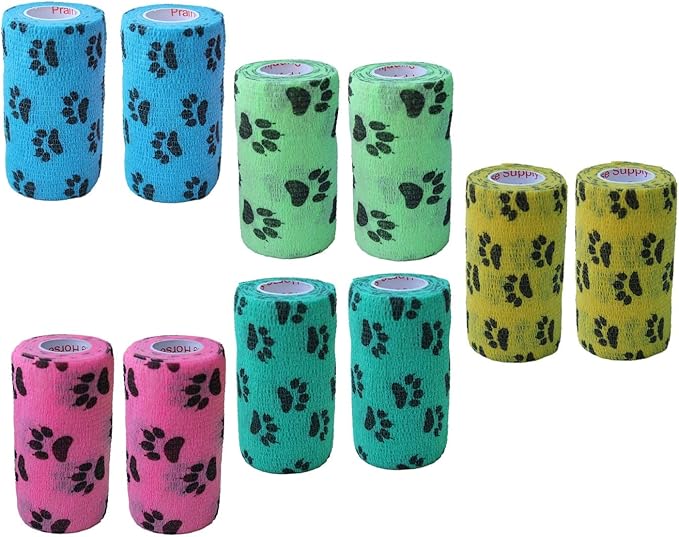 Prairie Horse Supply 3 Inch Vet Wrap Tape Bulk (Paw Prints Variety) (Pack of 12) Self Adhesive Adherent Adhering Flex Bandage Grip Roll for Dog Cat Pet