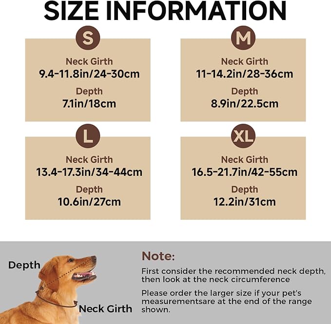 Dog Cone Collar S, Soft Cones for Large Medium Small Dogs,Adjustable Dog Cone Alternative to Stop Licking, Comfy Elizabethan Collar for After Surgery Wound Healing & Hot Spots Brown
