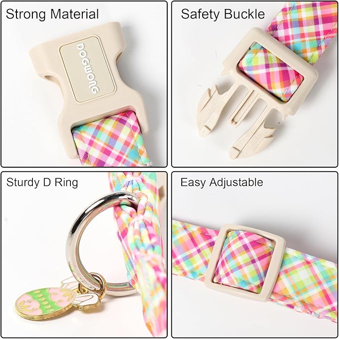 DOGWONG Easter Dog Collar, Cute Easter Colorful Plaid Pet Collar Durable Holiday Girl Boy Dog Collars for Puppy Small Dogs,XS Visit The Elegant Little Tail Store