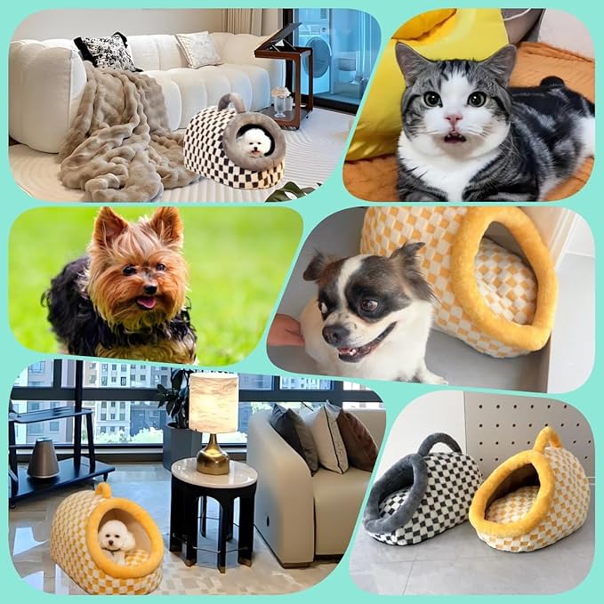 Dog Bed Cat Bed Small Medium Furniture Cat for Indoor Cats with Cover Cave Outdoor House Insulated House Ndoor Travel Hand(Grey, L)
