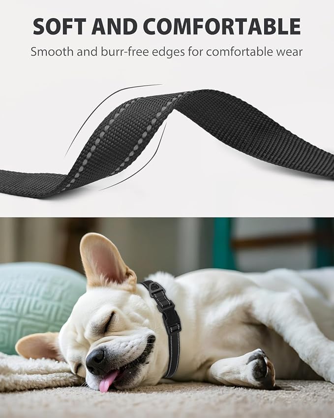 Joytale Small Dog Collar, Reflective and Adjustable Nylon Collar with Quick-Release Buckle, Lightweight No-Choke Design for Small Dogs, Black, 3/4" Width