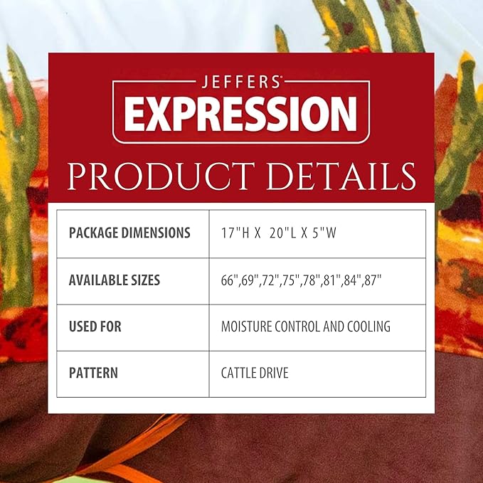 Jeffers Expression Fleece Cooler for Horses, Standard Neck, Cattle Drive 69"- Equine Towel Blanket, Moisture Absorbent, Light Weight, Best for Drying, Exercise, Bathing, Adjustable Belly Bands