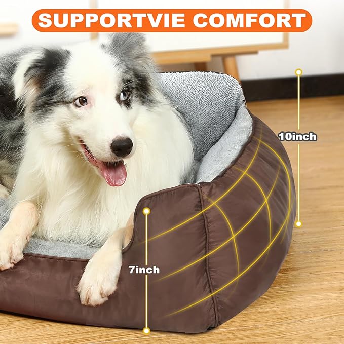 Extra Large Dog Bed, Washable Dogs Beds for Extra Large Dogs, Rectangle Pet Couch Sofa Soft Calming Dog Beds with Non-Slip Bottom, 43”x35”x9”, Brown