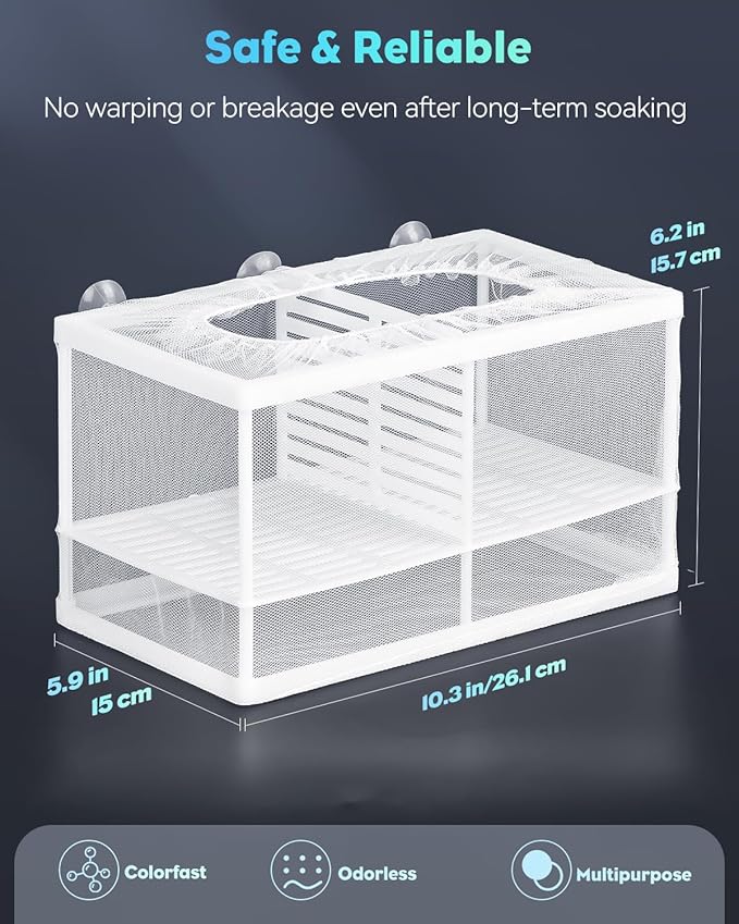 Pawfly Fish Tank Breeder Net Aquarium Fish Breeder Box with Nylon Mesh & Suction Cups, Fish Separation Net Large Isolation Box, Fish Fry Hatchery Incubator Hatching Box for Baby Fish Shrimp Betta