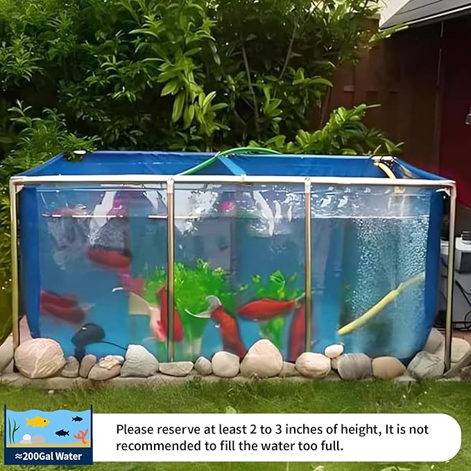 PVC KOI Aquarium Tank, Temporary Fish Tank with Clear Viewing Panel, KOI/Goldfish Pond with 304SS Frame & Drain Valve(59.0" L*31.5" W*27.6" H, About 200Gal Water Capacity)