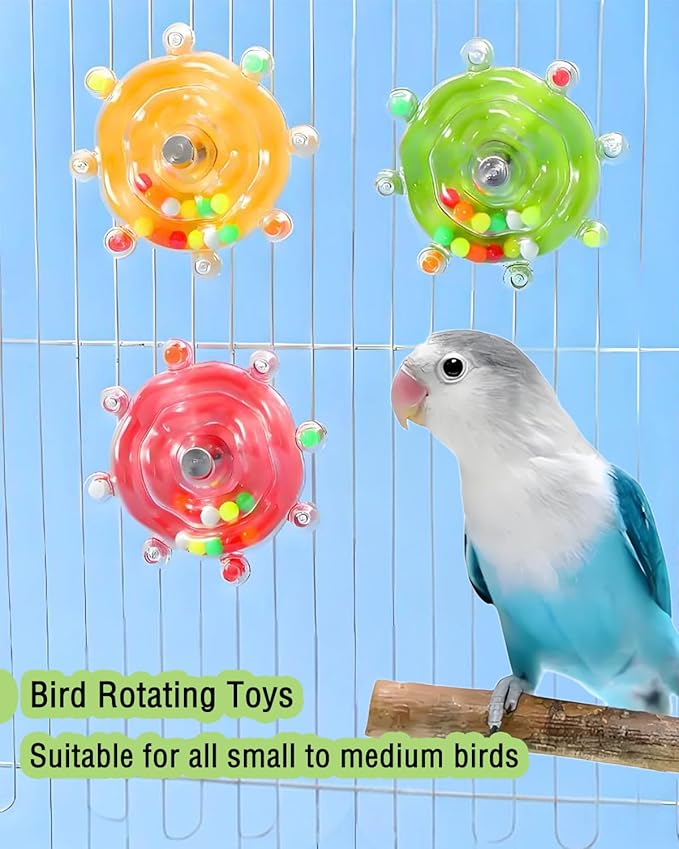 Conure Toys, 3PCS Upgraded Bird Rotating Toys Parrot Spinning Toys Parakeet Rattle Toys for Small-Medium Parrots