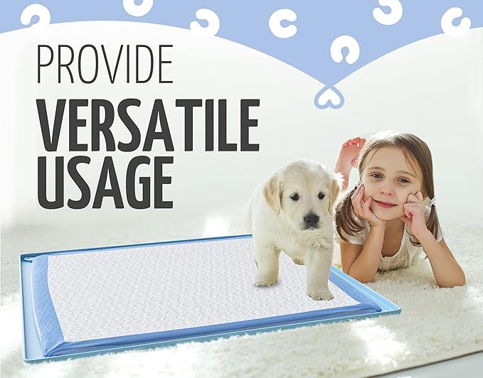 Skywin TidyFriend 3 Pk Pee Pad Holder Tray for 30” x 23” Pee Pads with Corner Lock Holes, Raised Edges, Non-Spill, Easy to Clean Silicone Dog Potty Tray Holder, for Indoor Floor Protection (Blue)