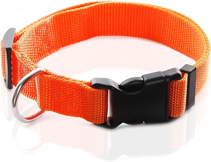 Adjustable Nylon Dog Collar, pet Collar 1 Inch 3/4 Inch 5/8 Inch Wide, for Large Medium Small Dogs (M(3/4" x 14-21"), Orange)