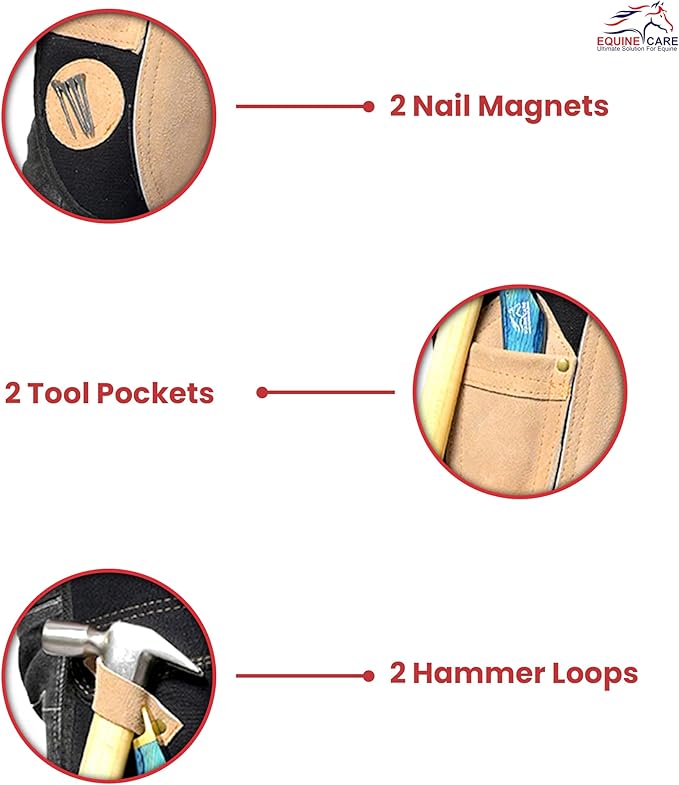 Equine Care Farrier Apron Chaps – 2mm Cowhide Suede Leather, 500 GSM Canvas, 23" Length, Adjustable Waist (28–52"), Ambidextrous Knife Pockets, Magnets & Loops – Horseshoeing & Hoof Trimming.