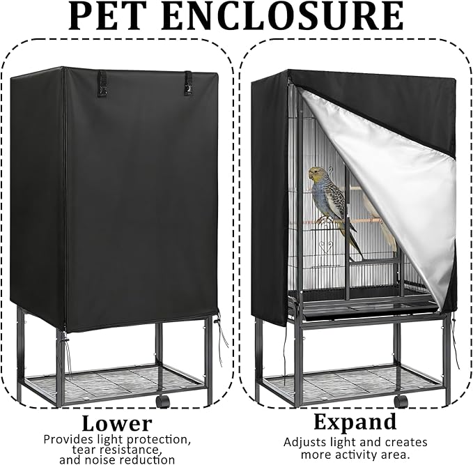 Bird Cage Cover 35"x25"x47" Heavy Duty Waterproof Bird cage Covers for Night, Zipper Panel Blackout Birdcage, Good Night Enclosure for Parakeet, Parrot, Cockatiel and More Finches