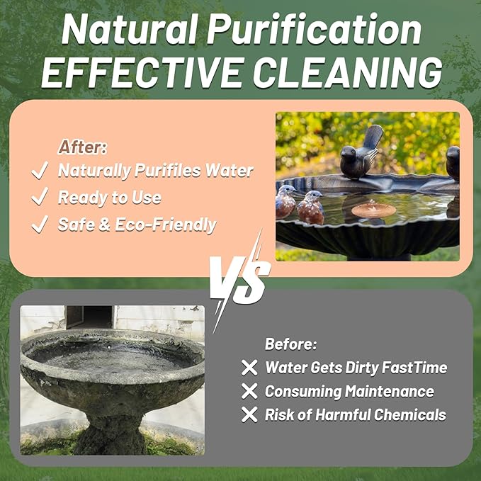 99.99% Pure Copper Bird Bath Purification Disk,Set of 2,0.6mm thick,Reinforced Copper Purification Cleaner with Four-Point Support,All-Season Safe Clean Water,Universal Fit for Outdoor Birdbath&Bowl