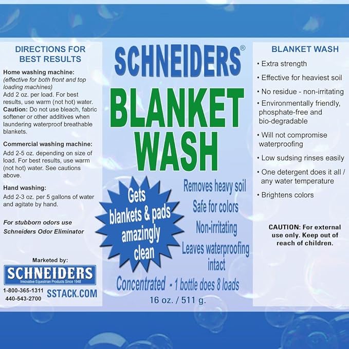 Schneiders Horse Blanket Wash | Transformative Equine Care | Wash in Waterproofing | Horse Blanket Wash Revives & Protects | Eco-Friendly Formula | Size 16 oz