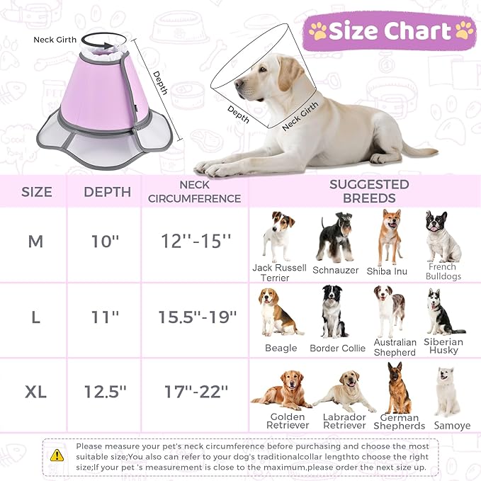 Soft Dog Cone Collar After Surgery Recovery,Adjustable E-Collar with Removable Shield,Lightweight,Breathable Anti-Licking Protective Cone for Large,Medium,Small Pets (Rose Pink, XL (Neck:17''-22''))