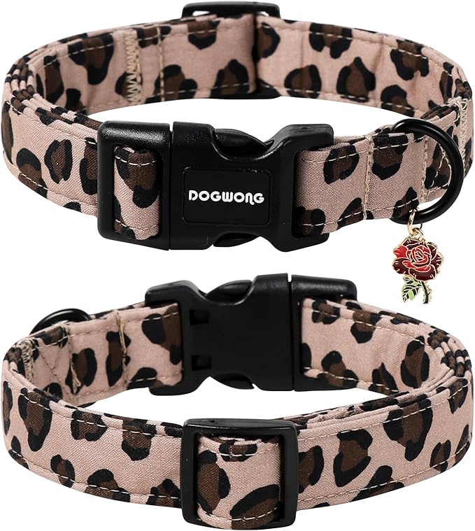 DOGWONG Fall Leopard Dog Collar- Cute Classic Animal Dog Collars Adjustable Girl Dog Collar for Small Medium Large Dogs XL