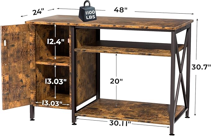 40-120 Gallon Reptile Tank Stand with Power Outlet, Terrarium Stand with Storage Cabinet, 48" X 24" Tabletop, Reptile Terrarium,Turtle Tank Rustic Brown PG08XYN