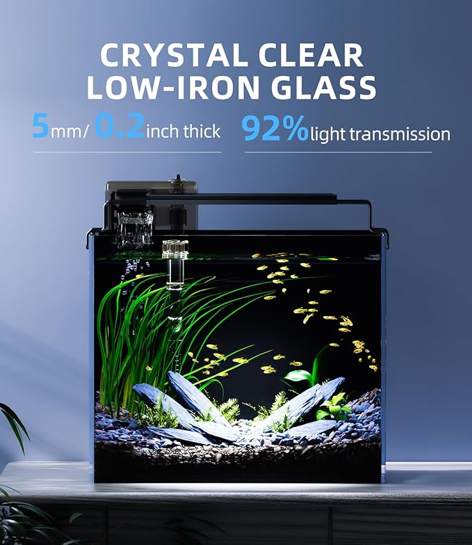 3 Gallon Fish Tank Aquarium Kit with Filter, Heater, LED Light with Timer, Siphon Vacuum Cleaner, Lid, Self-Cleaning Glass Rimless Betta Tank
