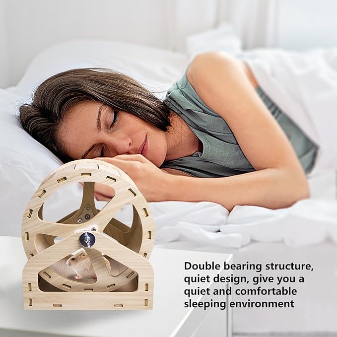 Hamiledyi Wooden Hamster Wheel, Small Pets Exercise Wheel, Silent Running Wheel for Gerbil, Mice, Dwarf Syrian Hamster (8.26in)