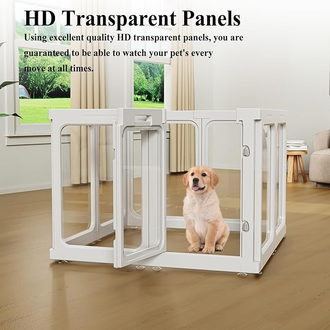 Clear Acrylic Dog Playpen with Door, for Puppy Rabbit Transparent Pet Pen, Dog Playpen Indoor, Dog Fence, Easy Assemble & Cleaning Dog Pen for Small & Medium Dogs (23.6“ Height, 10PCS)