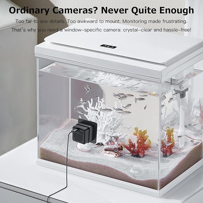 Aquarium Camera, 2K HD for Fish Tank & Reptile Terrarium, 140° Wide-Angle with Anti-Glare, Night Vision, WiFi Pet Camera with AI Motion Detection, 2-Way Audio, 24/7 Cloud/SD Recording