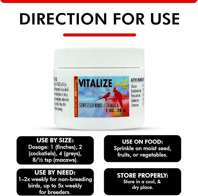 Morning Bird Vitalize for Birds 1 Oz – Stress Relief & Dehydration Supplement – Supports Hydration, Energy, Balance & Muscle Recovery – Easy Water-Soluble Supplement for All Bird Species.