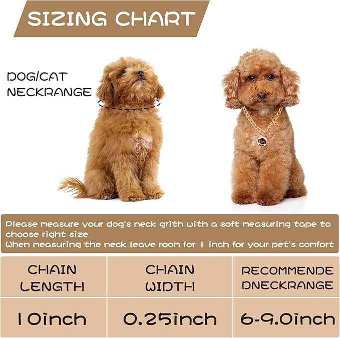 HOWWFALY Dog Collar and Cat Chain Necklace Stainless Steel Adjustable 18K Gold Heart-Shaped Necklace for Small Pets Cats Kitten Puppy (Gold, 9.85)