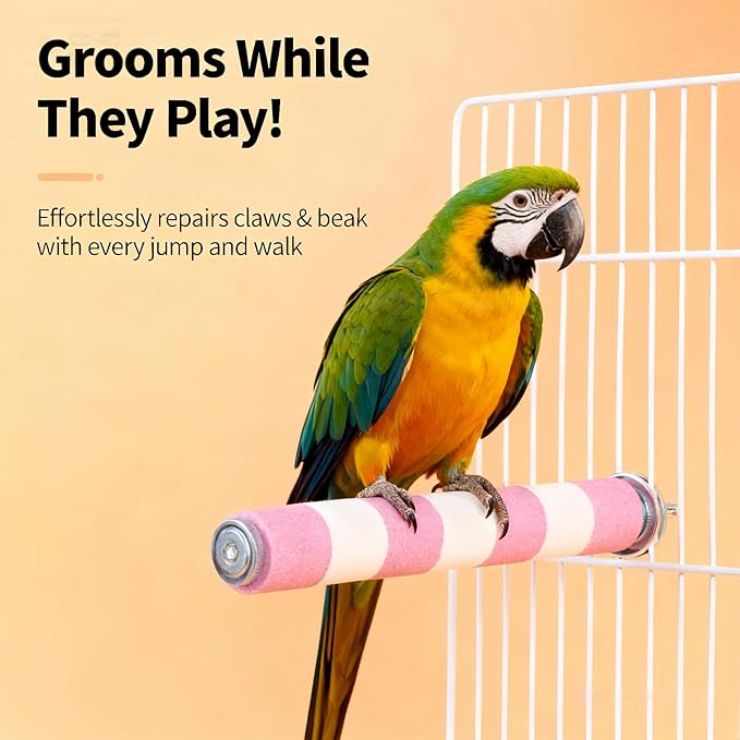 AOTU Natural Sandstone Parrot Perch Bird Toys – Durable Beak & Claw Trimming Grinding Stone for Birds, 7.9” x 1” – Safe, Non-Toxic, Long-Lasting Bird Cage Accessory (Pink and White, 7.9”)