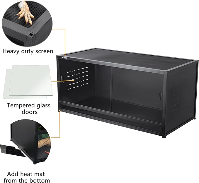 Reptile Tank 44''x20''x20'' ToxiRium Large PVC Reptile Enclosure 76 Gallons for Bearded Dragon Gecko Lizard Snake, Wide Lounge Vivarium Area with Sliding Doors Lock