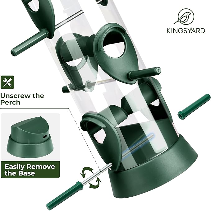 Kingsyard 6 Ports Tube Bird Feeder for Outdoors Hanging, Removable Base and Perch, Easy to Clean & Refill, Premium Hard Plastic, Attracting for Finches Cardinals Bluebirds (Green)